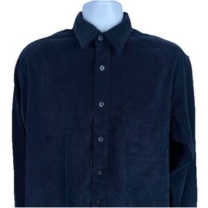 Vintage 90s Corduroy Shirt Men's Medium Dark Blue Basic Options Long Sleeve